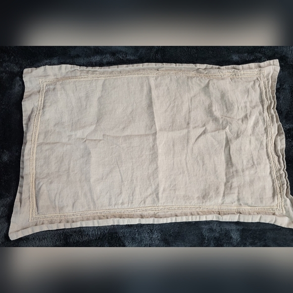 Restoration Hardware Linen Lumbar Pillow Sham Embroiderd Double Piping